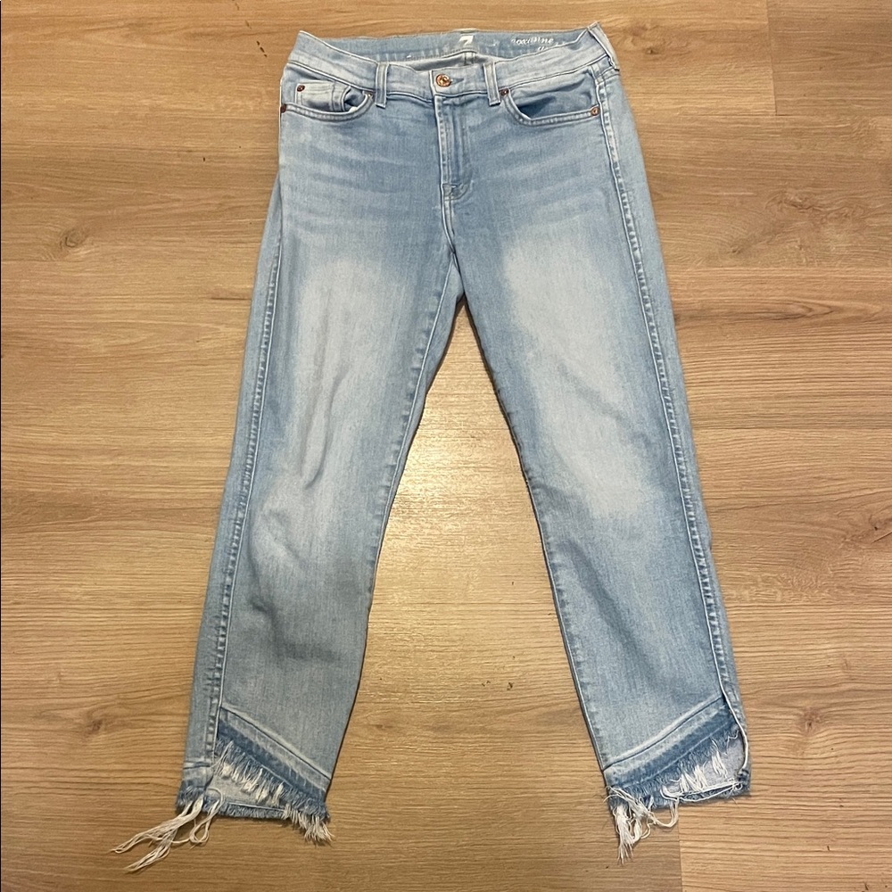 7 For All Mankind Light Blue Frayed Hem Women's Jeans